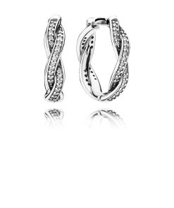 Braided silver hoops with cubic zirconia