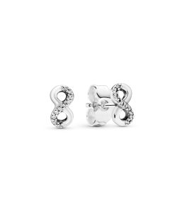 Infinity silver stud earrings with clear cubic zirconia