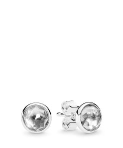 April birthstone silver stud earrings with rock crystal