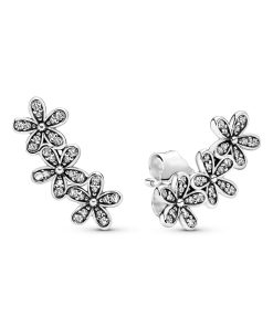 Daisy silver stud earrings with clear cubic zirconia