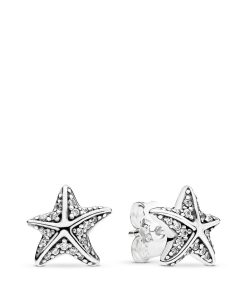 Starfish silver stud earrings with clear cubic zirconia