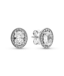 Silver stud earrings with clear cubic zirconia