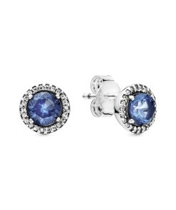 Sterling silver stud earrings with moonlight blue crystal and clear cubic zirconia