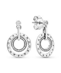 logo silver earrings with clear cubic zirconia