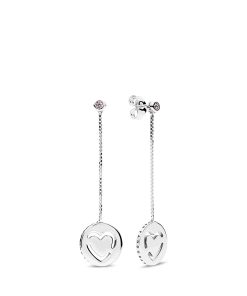 Heart silver earrings with fancy fuchsia pink cubic zirconia