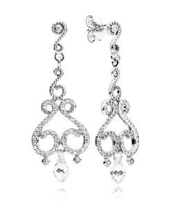Chandelier  silver earrings with clear cubic zirconia and clear crystal