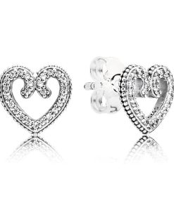 Heart silver stud earrings with clear cubic zirconia