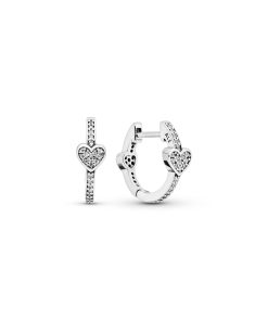 Heart silver hoop earrings with clear cubic zirconia