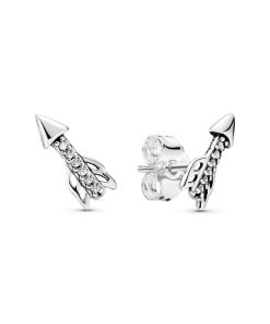 Arrow silver stud earrings with clear cubic zirconia