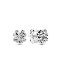 Clover silver stud earrings with clear cubic zirconia