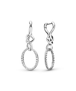 Knotted  hearts silver earrings with clear cubic zirconia