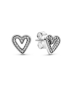 Heart sterling silver stud earrings with clear cubic zirconia