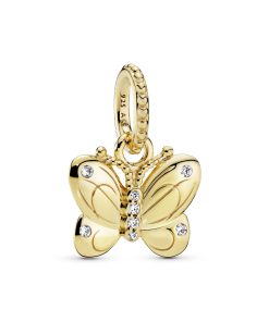 Butterfly 14k Gold Plated  pendant with clear cubic zirconia