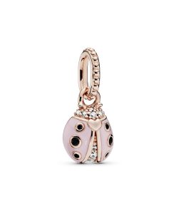 Ladybird 14k Rose Gold-plated pendant with clear cubic zirconia. black crystal and pink enamel
