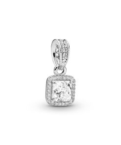 Square silver pendant with clear cubic zirconia