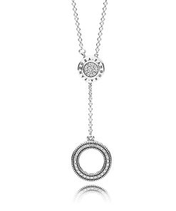 logo silver Y-necklace with clear cubic zirconia