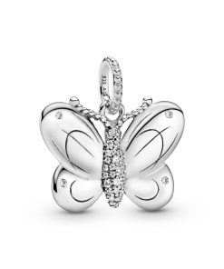 Butterfly silver pendant with clear cubic zirconia