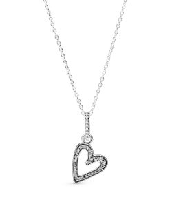 Heart sterling silver pendant with clear cubic zirconia and necklace