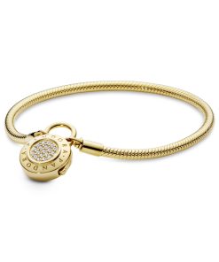 14k Gold Plated  snake chain bracelet and logo padlock clasp with clear cubic zirconia