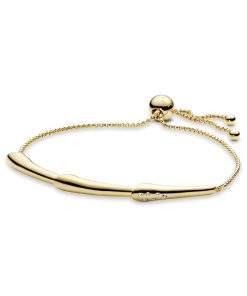 Flower stem 14k Gold Plated  bracelet with clear cubic zirconia and sliding clasp