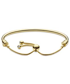 14k Gold Plated  bangle with clear cubic zirconia and sliding clasp