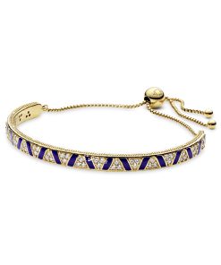 14k Gold Plated  sliding bracelet with clear cubic zirconia and blue enamel