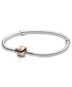 Silver bracelet with 14k Rose Gold-plated clasp
