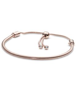 Snake chain 14k Rose Gold-plated bracelet with clear cubic zirconia
