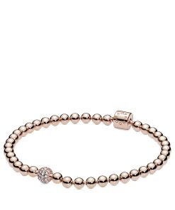 Beaded 14k Rose Gold-plated bracelet with clear cubic zirconia