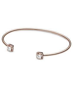 Rose open bangle with clear cubic zirconia