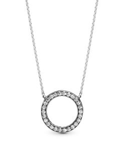 logo reversible silver collier with clear cubic zirconia