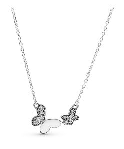 Butterfly silver necklace with clear cubic zirconia