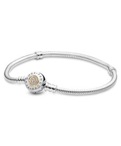 logo silver bracelet with 14k and clear cubic zirconia