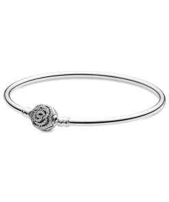 Belle Enchanted rose silver bangle with clear cubic zirconia and engraving