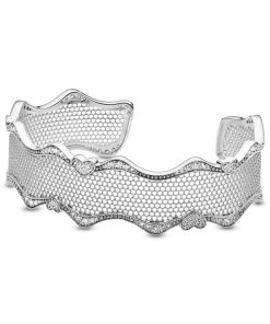 Lace silver bangle with clear cubic zirconia