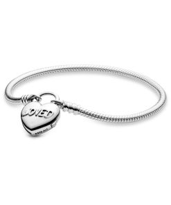 Snake chain silver bracelet and heart padlock clasp