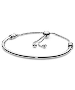 Silver bangle with clear cubic zirconia and sliding clasp