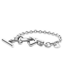 Knotted hearts silver T-bar bracelet