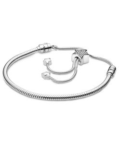 Sterling silver snake chain sliding bracelet and star clasp with clear cubic zirconia