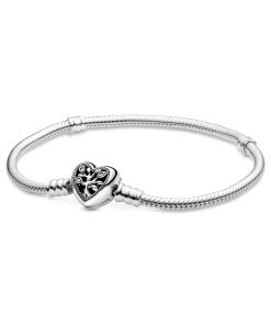 Moments Family Tree Heart Clasp Snake Chain Bracelet