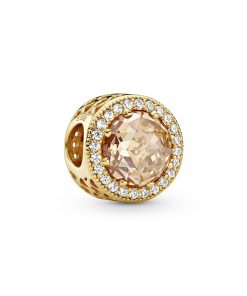 Abstract 14k Gold Plated  charm with clear and light golden coloured cubic zirconia
