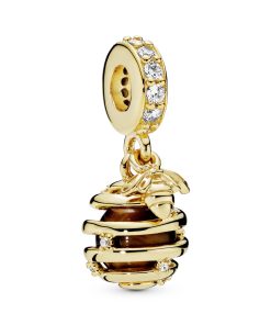 Beehive 14k Gold Plated  dangle with tiger eye and clear cubic zirconia