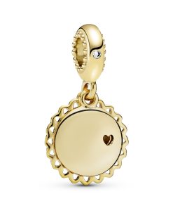 Sun 14k Gold Plated  dangle with yellow enamel and clear cubic zirconia