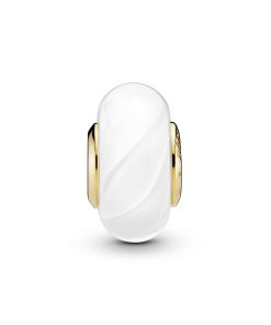 14k Gold Plated  charm with white and transparent Murano glass