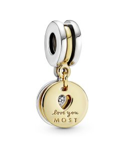 Love you more 14k Gold Plated  and silver split dangle with clear cubic zirconia