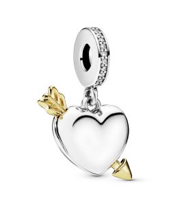 Heart and arrow 14k Gold Plated  and silver openable dangle with clear cubic zirconia