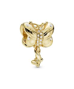 Butterfly 14k Gold Plated  charm with clear cubic zirconia