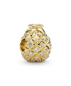 Pineapple 14k Gold Plated charm with golden coloured cubic zirconia