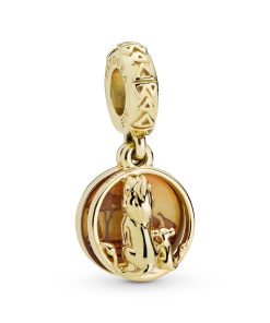 Simba and Mufasa 14k Gold Plated  dangle with transparent orange. yellow and red enamel