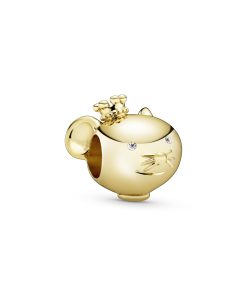 Chinese zodiac rat 14k Gold Plated  charm with clear cubic zirconia